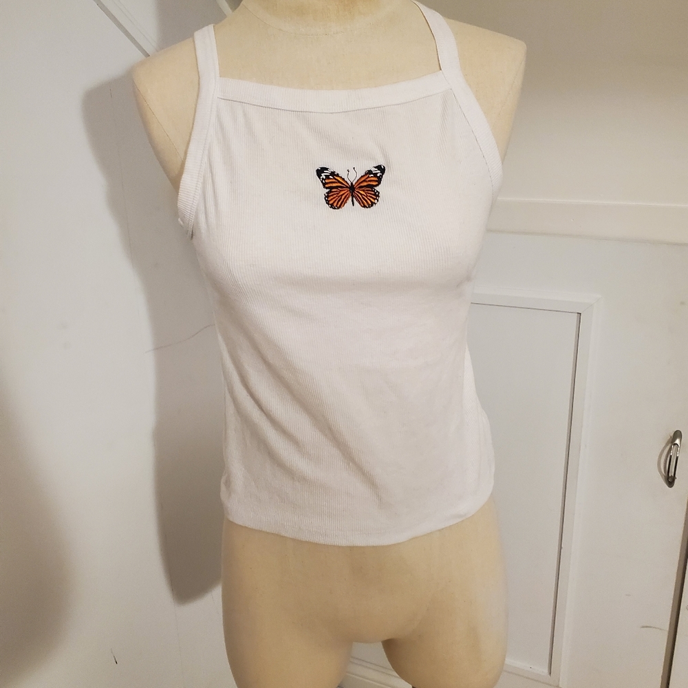 Y2K butterfly basic tank cute summer white 90s